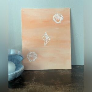 Seashell Art Painting - Peach and White Modern Nautical Minimalist